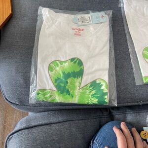 Cat & Jack Kids' White Tee with Green Tie-Dye Clover